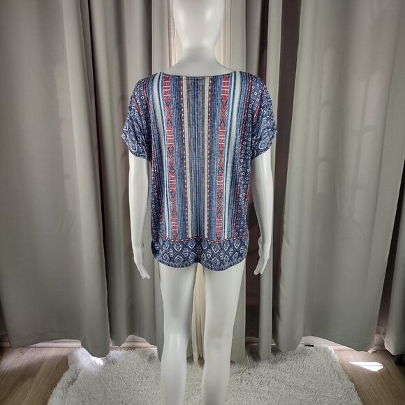 Ruby Rd. Women's Must Haves II Tribal Indigo Multi Color Print Top Size Large - Picture 4 of 12